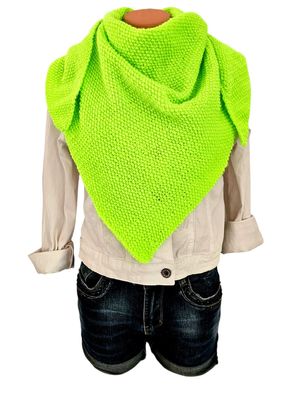 Handgestricktes XL Dreieckstuch Dreieckschal Schal Tuch Perlmuster Neon Grün