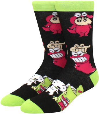 Shin-Chan Socken - Schwarz-Neongelbe Anime-Socken