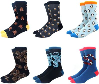 Fun Socken - 6er-Pack mit Bier, Kaffee, Schlange & Co