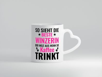 Kaffee trinkt: Winzerin | Weinbauer | Wein - Herz Tasse Weiß