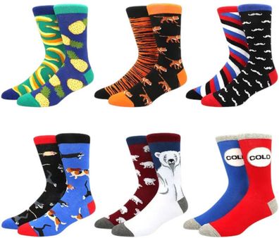 Lustige Socken - 6er-Pack mit Tiger, Hund & Früchten