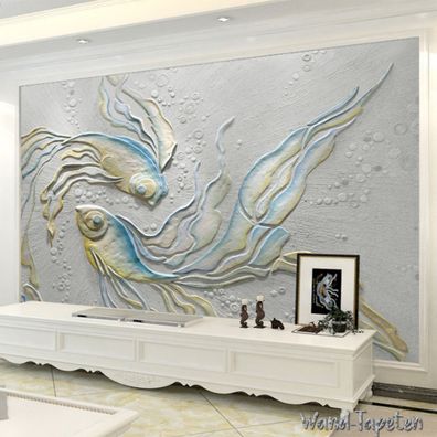 Vlies Fototapete Wandtapete Wandbilder 3D Effekt Relief Goldfisch 3215