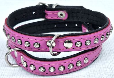 Hundehalsband - Halsband, Halsumfang 21-26cm, LEDER Strass + ROSA-2