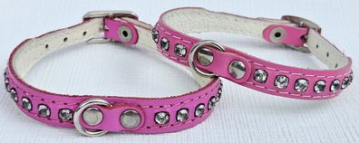 Hundehalsband - Halsband, Halsumfang 20-24 cm, LEDER + Strass + PINK /18.01