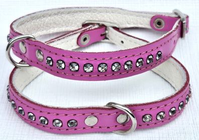 Hundehalsband - Halsband, Halsumfang 26-31 cm, LEDER + Strass + PINK /18.01