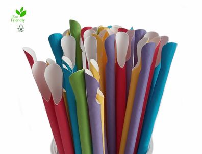 Bio Papier Löffel Trinkhalme bunt gemischt 200x8 mm Horeca Qualität 1000Stück