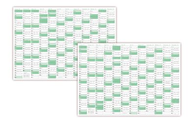 Green Wandkalender / Wandplaner 2026 + 2027 gefaltet DIN A3 Format 297 x 420 mm
