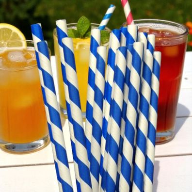 Papier Trinkhalme Cocktail eco blau-weiß 200x6 mm Horeca Qualität 1000 Stück