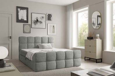 Boxspringbett Schlafzimmerbett SATINE Premium 140x220cm Stoff Coral Grau