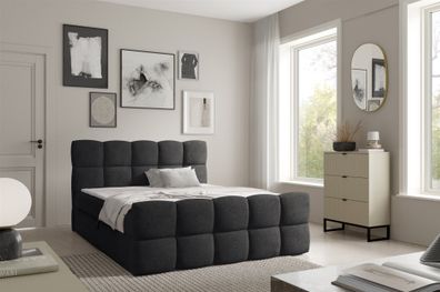 Boxspringbett Schlafzimmerbett SATINE Premium 160x220cm Stoff Coral Schwarz