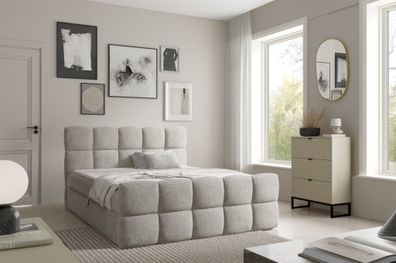 Boxspringbett Schlafzimmerbett SATINE Premium 200x200cm Stoff Coral Beige