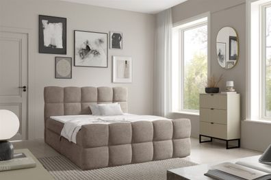 Boxspringbett Schlafzimmerbett SATINE Premium 200x200cm Stoff Coral Dunkelbeige