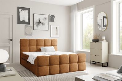 Boxspringbett Schlafzimmerbett SATINE Premium 160x200cm Stoff Coral Cognac
