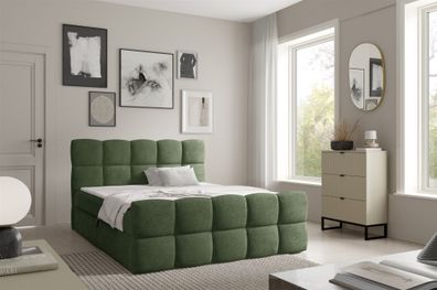 Boxspringbett Schlafzimmerbett SATINE Premium 120x200cm Stoff Coral Meeresgrün