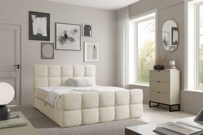 Boxspringbett Schlafzimmerbett SATINE Premium 160x200cm Stoff Coral Creme
