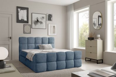 Boxspringbett Schlafzimmerbett SATINE Premium 180x200cm Stoff Coral Himmelblau