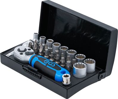 Steckschlüssel-Satz, Gear Lock, Antrieb 1/4", Mini Knarrenkasten Nüsse Bits 28 tlg