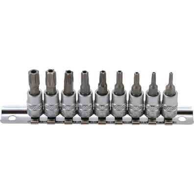 Bit-Einsatz-Satz T-Profil Torx mit Bohrung T10-T50, Antrieb 6,3 mm (1/4"), 9 tlg