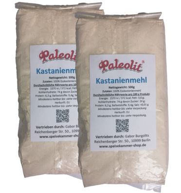 1 kg (2 x 500g) Kastanienmehl Maronenmehl Esskastanien Maronen glutenfrei vegan