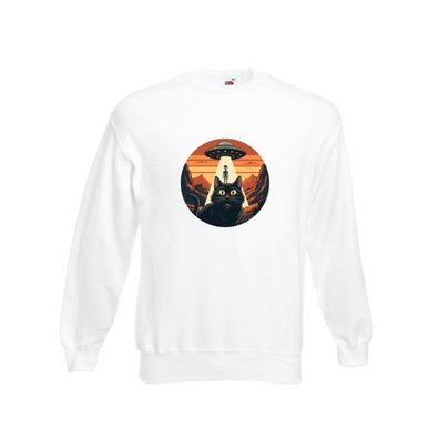 Ufo | Verrückte Katze | Aliens Sweatshirt Weiß