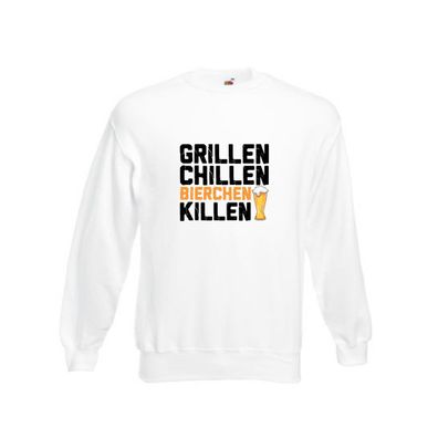 Grillen Chillen Bierchen Killen | Grillmeister | Party Sweatshirt Weiß