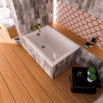ECOLAM Badewanne 100x70 cm Marella kleine Acrylwanne Rechteck + Ablaufgarnitur VIEGA