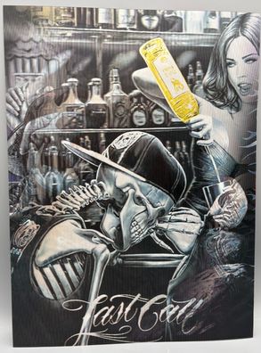 3D-Bild/3-Fach Flip Effekt-Skelett mit Frau in Bar/Motorrad-30x40cm-ohne Rahmen