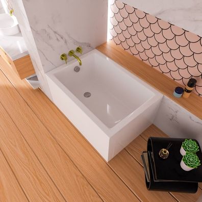 ECOLAM Badewanne 100x70 Marella kleine Wanne Rechteck Schürze Ablaufgarnitur VIEGA
