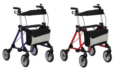 Russka Rollator elan plus faltbar leicht rot und blau weiche Räder 6,7kg 150 kg