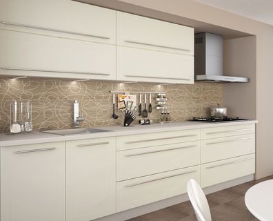 Küchenzeile Kvantum Küchenblock 240cm grau Front MDF vanille matt Teilauszug