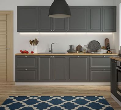 Küchenzeile "Amaro" Küchenblock 280cm grau Front umbragrau matt lackiert