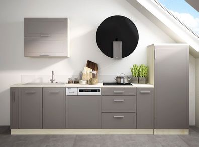 Küchenzeile Kvantum Mansardenküche 305cm Teilauszug Eiche Artisan beige