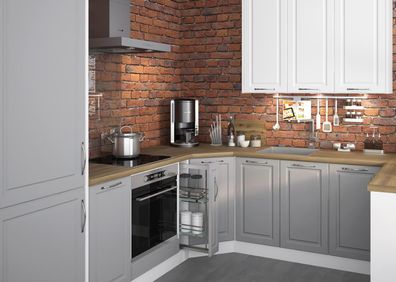L-Form Küchenzeile ELBING Einbauküche mit Arbeitsplatte 274x222cm weiß - Front MDF gr