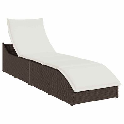 vidaXL Klappliege mit Auflage und Stauraum Braun Poly-Rattan