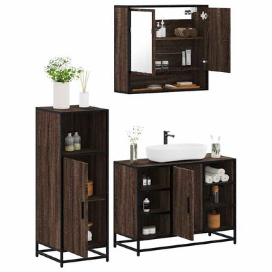 vidaXL 3-tlg. Badmöbel-Set Braun Eichen-Optik Holzwerkstoff