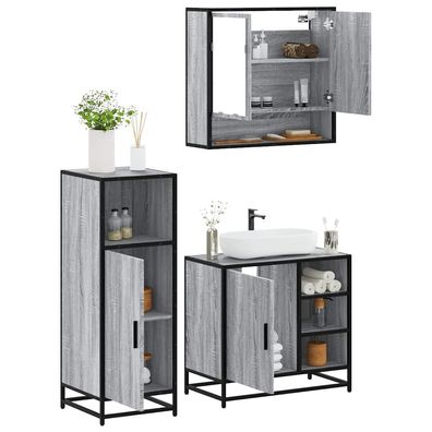 vidaXL 3-tlg. Badmöbel-Set Grau Sonoma Holzwerkstoff