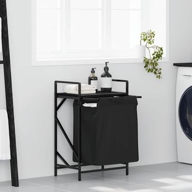 vidaXL Wäschekorb 1 Fach mit Ablage Schwarz Eichen-Optik