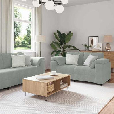 vidaXL 3-tlg. Sofagarnitur mit Kissen Hellgrau Samt