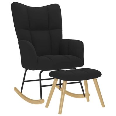 vidaXL Schaukelstuhl mit Fußhocker Schwarz Stoff