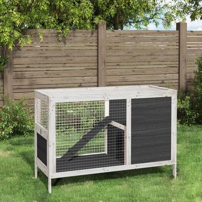 vidaXL Kaninchenstall Grau 103x44x69,5 cm Massivholz Kiefer