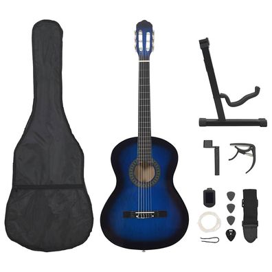 vidaXL 12-tlg. Klassikgitarren-Set für Anfänger Blau 4/4 39"
