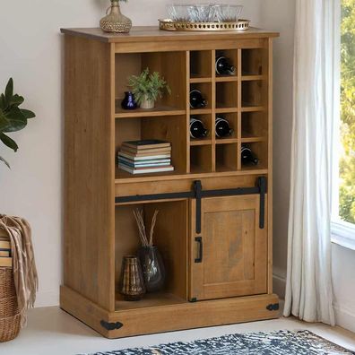 vidaXL Weinschrank HALDEN mit Weinregalen und Schiebetür Kiefer