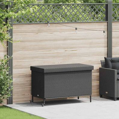 vidaXL Gartentruhe mit Rollen Schwarz 110x55x73 cm Poly Rattan