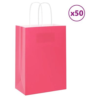 vidaXL Papiertragetaschen 50 Stk. mit Henkeln Rosa 15x8x21 cm