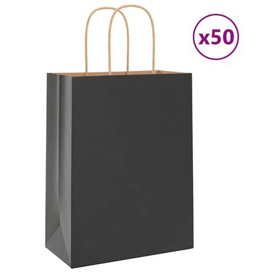 vidaXL Papiertragetaschen 50 Stk. mit Henkeln Schwarz 21x11x28 cm