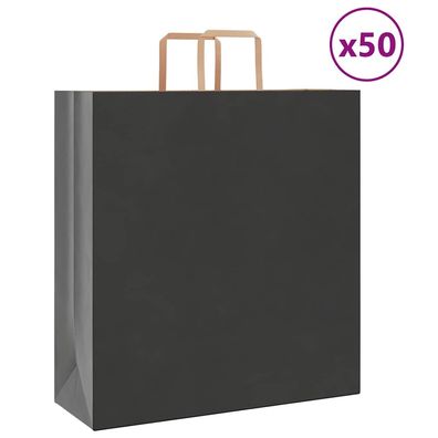 vidaXL Papiertragetaschen 50 Stk. mit Henkeln Schwarz 45x17x48 cm
