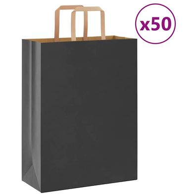 vidaXL Papiertragetaschen 50 Stk. mit Henkeln Schwarz 26x12x35 cm