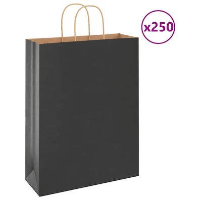 vidaXL Papiertragetaschen 250 Stk. mit Henkeln Schwarz 32x12x42 cm