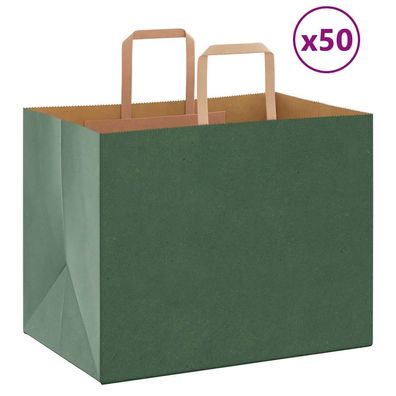 vidaXL Papiertragetaschen 50 Stk. mit Henkeln Grün 32x22x24 cm
