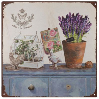 Blechschild 30 x 30 cm Fleurs de Provence Lavendel Retro Vintage Tin sign Wand